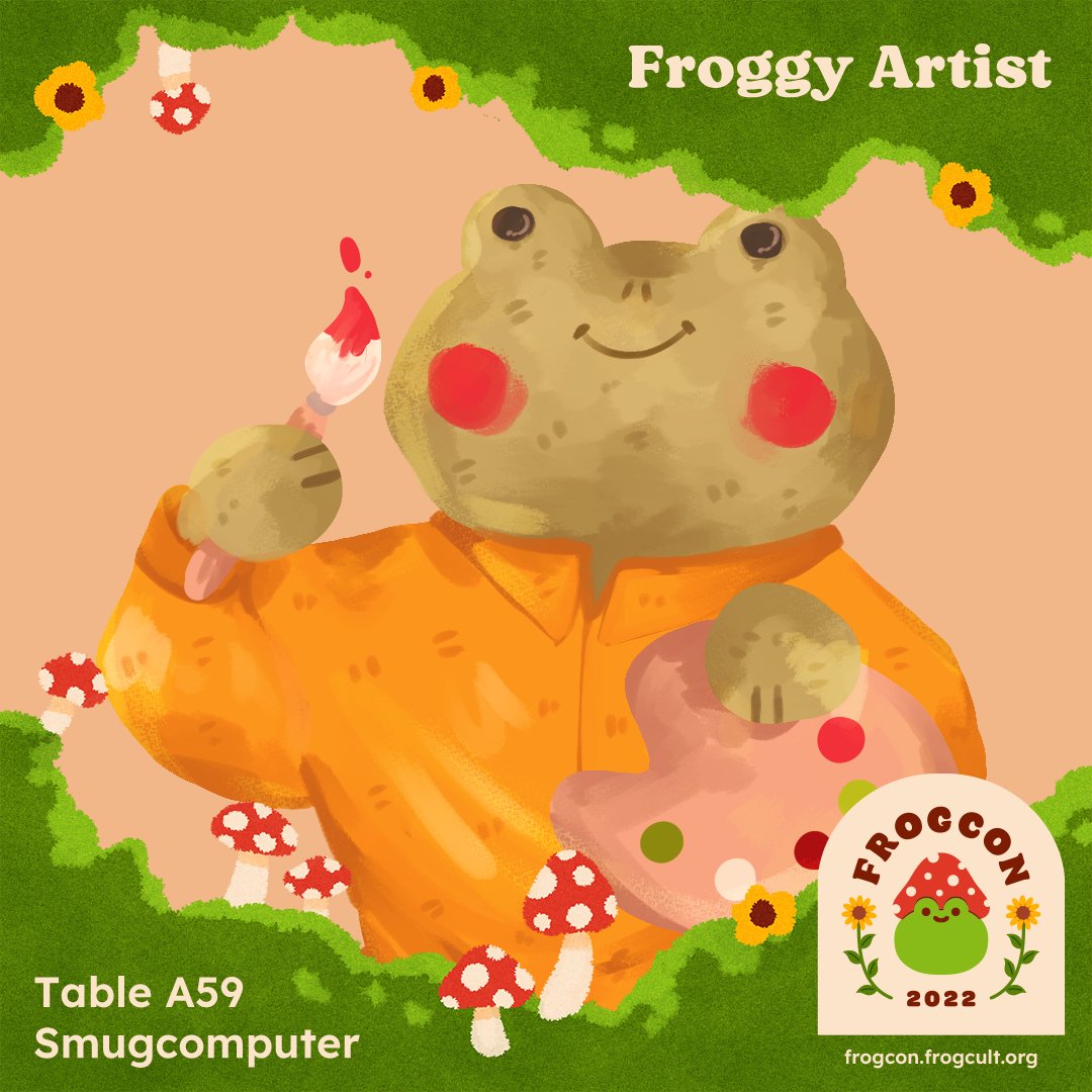 i'm going to be selling in the artist alley of the online convention frog con, ran by @thefrogcult ! check out the con from the 14th-23rd oct with lots of froggy events & artists selling their wares! i'm hoping to have at least a few new stickers! #frogcon