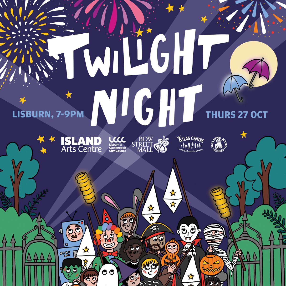 Twilight Night 2022: Thurs 27 Oct Entry to Wallace Park is by pre-purchased ticket only. Tickets are priced at £3 per person with a family ticket of £15.00 (max 6 per household). They can be purchased from Tuesday 11 Oct 12.30pm at islandartscentre.com