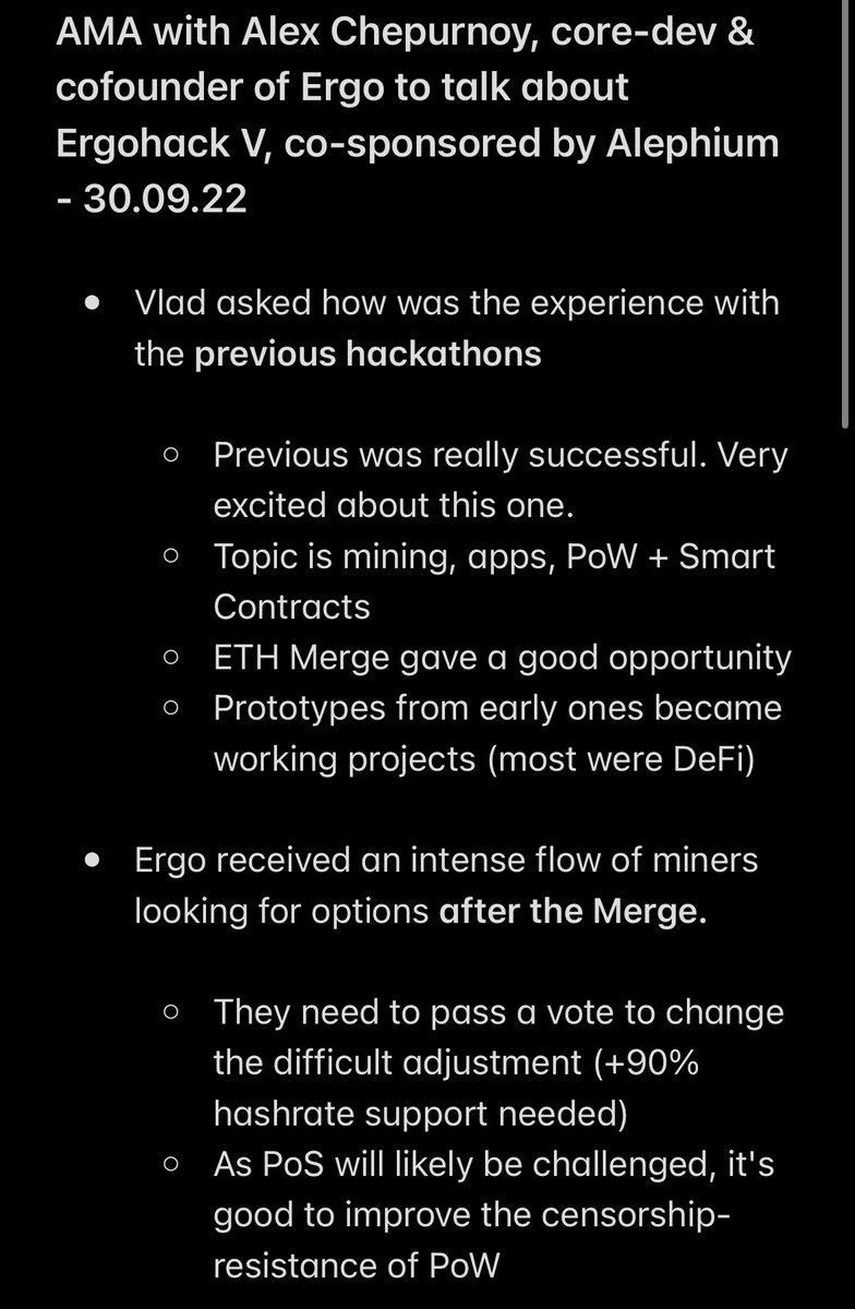 alephium's tweet photo. Last Thursday, we were lucky enough to host @chepurnoy (we hope you’re feeling better!) from @ergoplatformorg in our Discord channel to talk with us about #ErgoHackV and a lot of other cool stuff!

If you couldn't attend, find here the Notes! 🧵

#Ergo #Ergonauts #TechTalk https://t.co/QwyHwjbup9