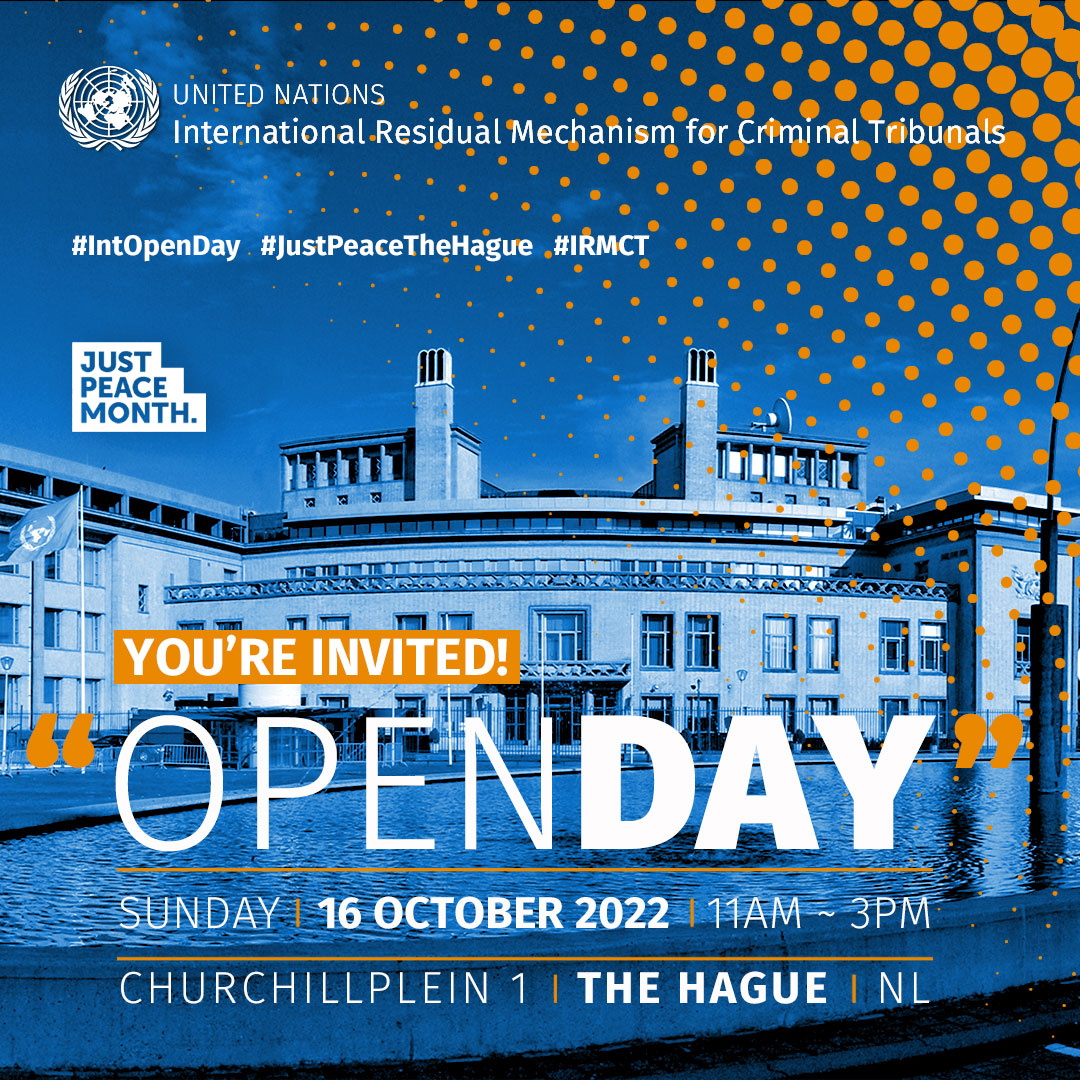 unirmct's tweet photo. Come and visit us on Sunday, 16 October as part of The Hague International Open Day! Discover how we work daily for justice and peace and seize the opportunity to engage with legal and other professionals. Register: https://t.co/qj6Oq5sbyy #IntOpenDay #JustPeaceTheHague #IRMCT https://t.co/kUQcO0S9ST