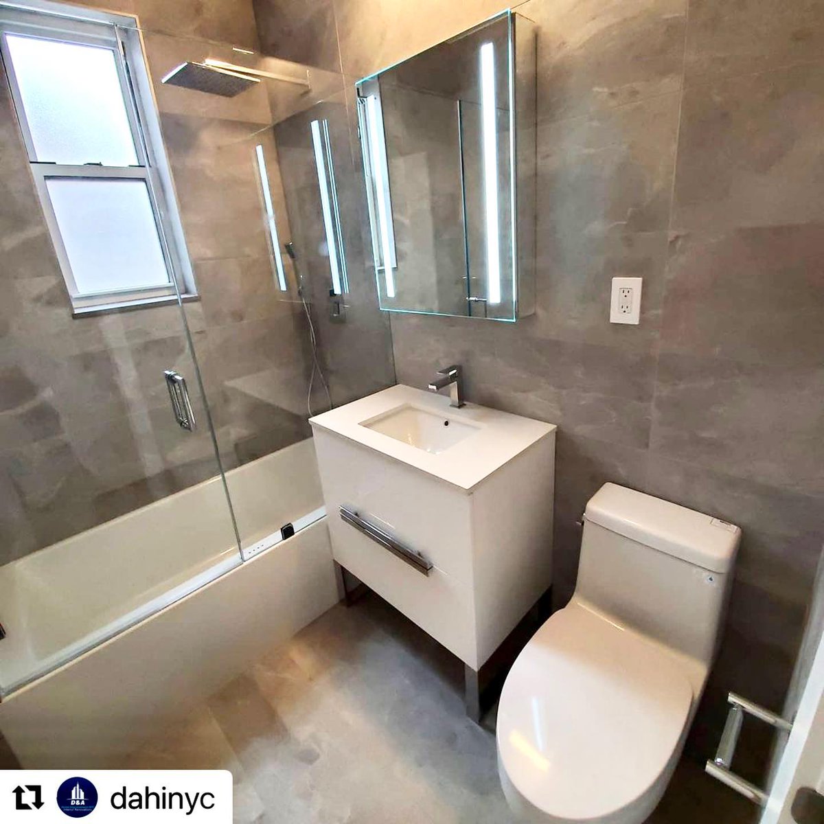 SofiaCabinets's tweet photo. #LED #lighting is one of the most efficient and effective ways to light your #bathroom. Shown in this newly #renovated bathroom is our Pharos Collection. This latest customer installation comes to us courtesy of our friends at @dahinyc #sofiamedicinecabinets #madeintheusa https://t.co/d0b5e4jbqL