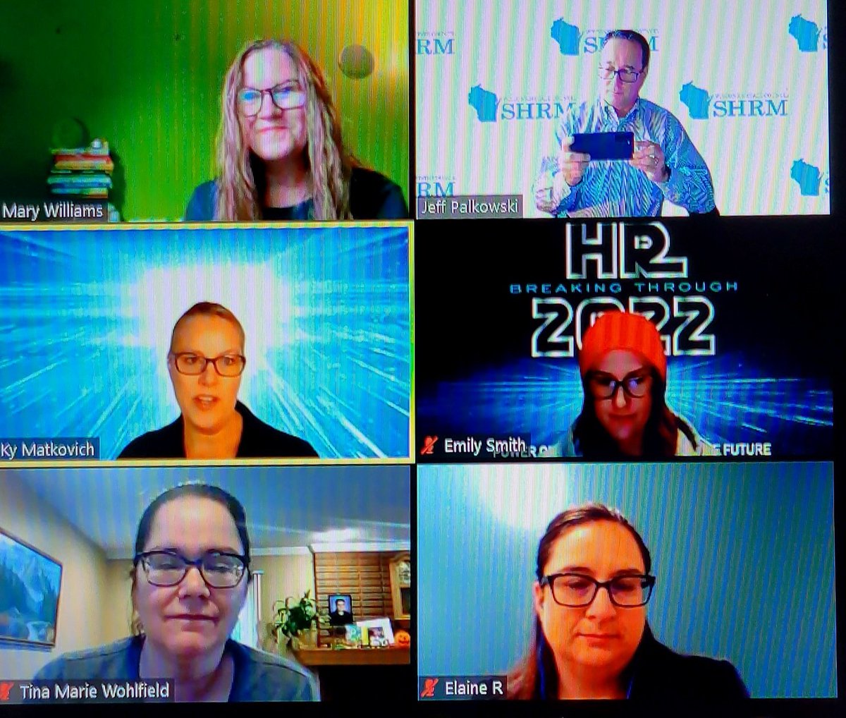A final Zoom check in for our amazing @WISHRM State Conference SMILE Team! We look forward to connecting with you all in-person and on social next week! #WISHRM  #WISHRM22 #SMILETeam @conmkw @KyraMatkovichHR @TMWohlfield @ElaineRuh @putthehappyinHR @taylorforsheehr @JeffPally