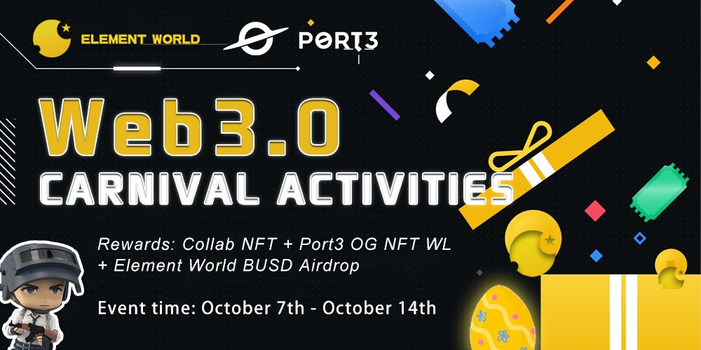Port3Network's tweet photo. 🌟#ElementWorld Carnival Event
🎂@Port3Network is excited to join the event to celebrate the token listing in October of
@TW_ElementWorld
📅 Oct 7th - Oct 14th
🎁 Finish #SoQuest tasks to get collab NFT and win #ElementWorld BUSD Airdrop.
👇Task here
https://t.co/8FQaNXySXg https://t.co/HI4mFY544k