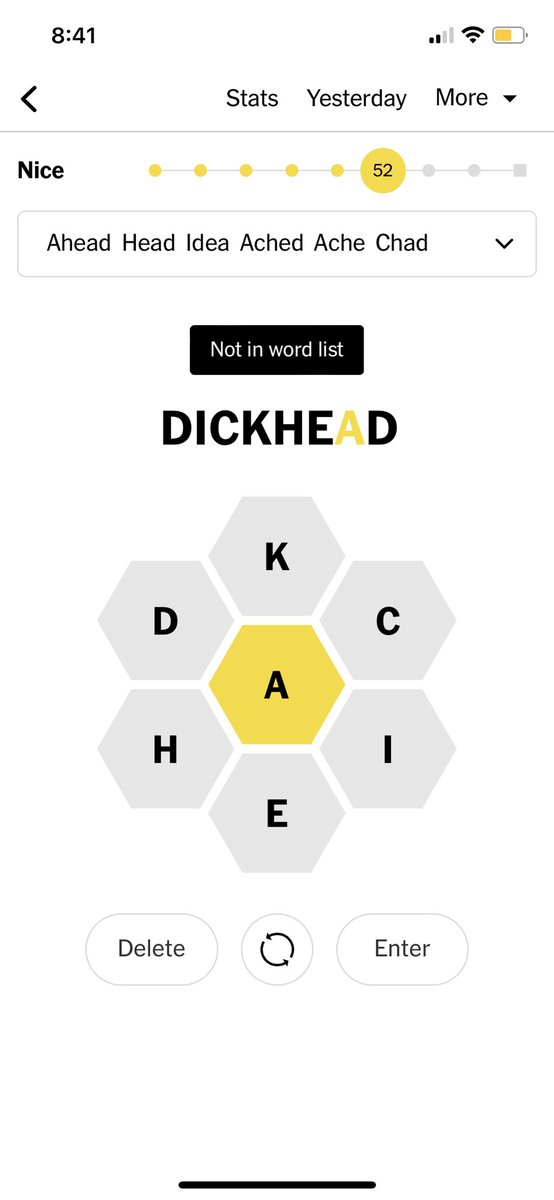 Just because its not in the word list doesn’t mean its not a word. #nytspellingbee #dickhead