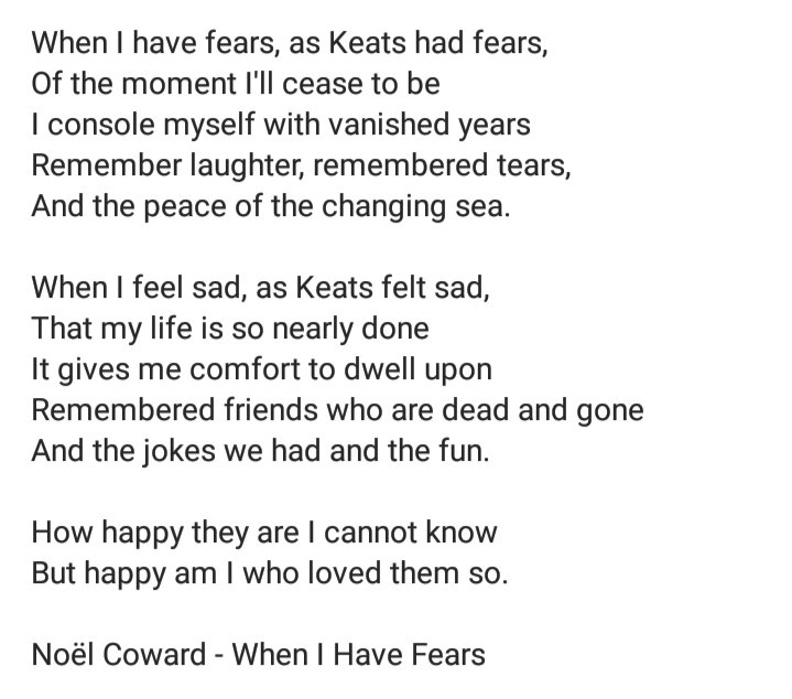 nath_pratiti's tweet photo. Today's #poem of the day is from my birthday mate. One of #NoelCoward best #poems
#WhenIHaveFears https://t.co/y4rWW2pNsz