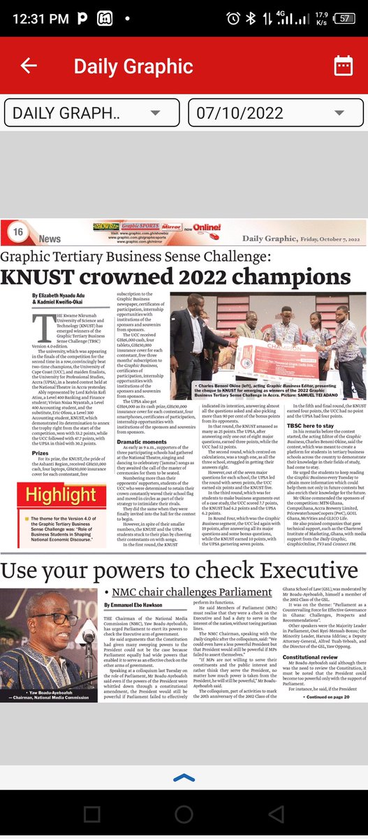 Top news of the day! #tbsc2022 #dailygraphic #graphicbusiness #alhassantrawule #KNUST #champions #ayoba #mtn #glico #pwc #icag #compughana #betamalt