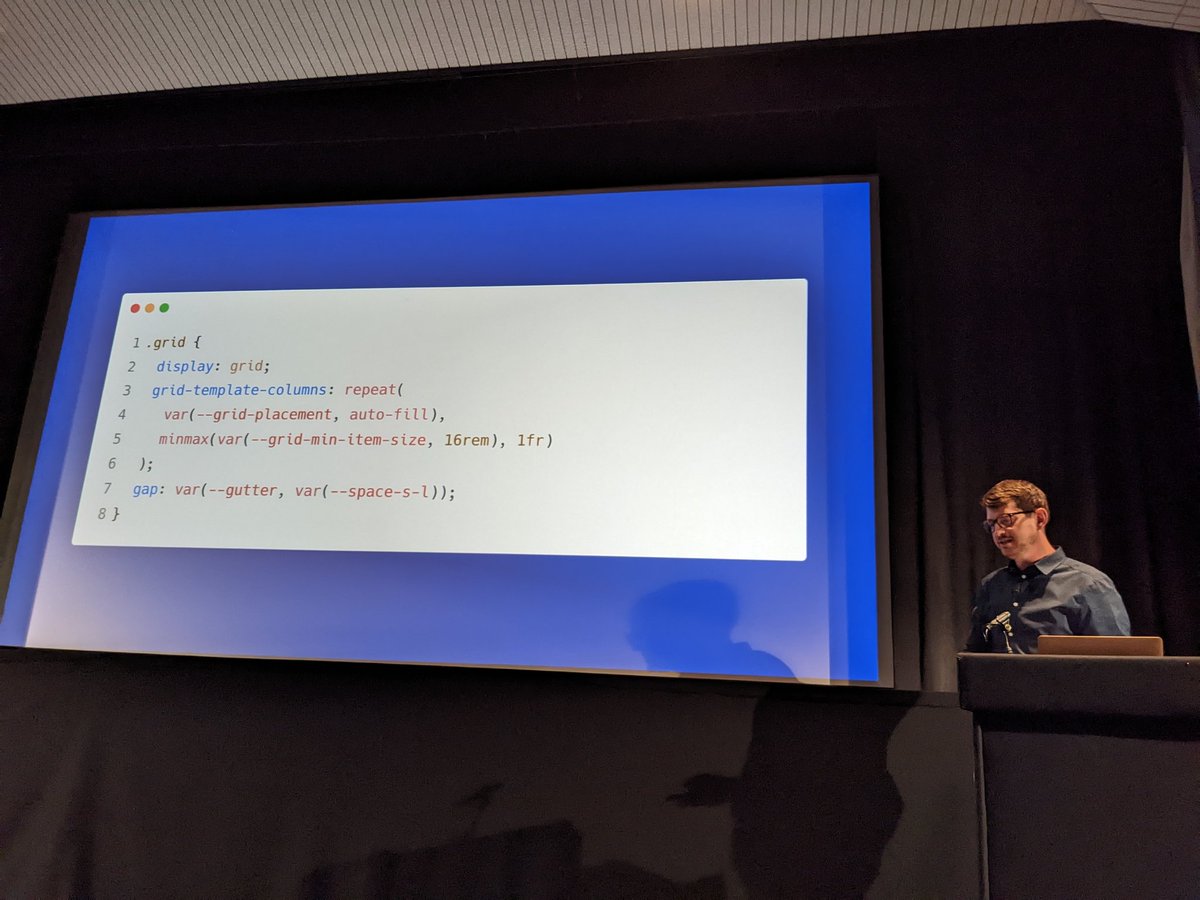 JoshTumath's tweet photo. Why use media queries when you can get the browser to create the layout? This grid pattern will repeat a set of as many columns as it can squeeze in. @hankchizljaw @webdevconf https://t.co/MTGPjjtuhT