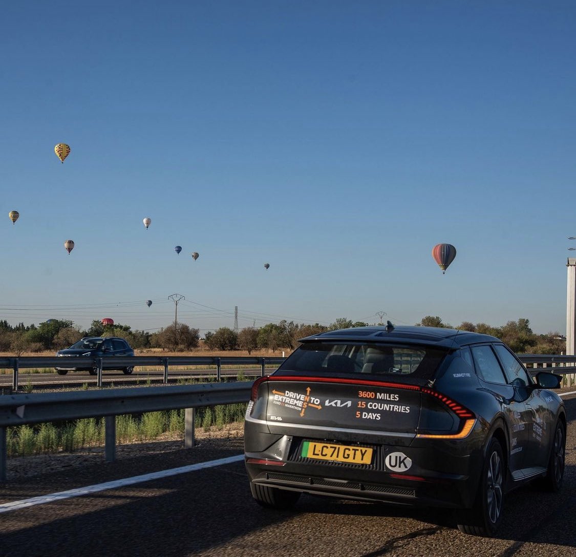 KiaUK's tweet photo. Europe turned out to be a breeze for the Kia EV6 and not only did the team complete their objective, but they also managed to beat Sir Stirling Moss' time by 47 minutes!
#KiaUK #MovementThatInspires #DrivenToExtremes https://t.co/BFos4hYlYt