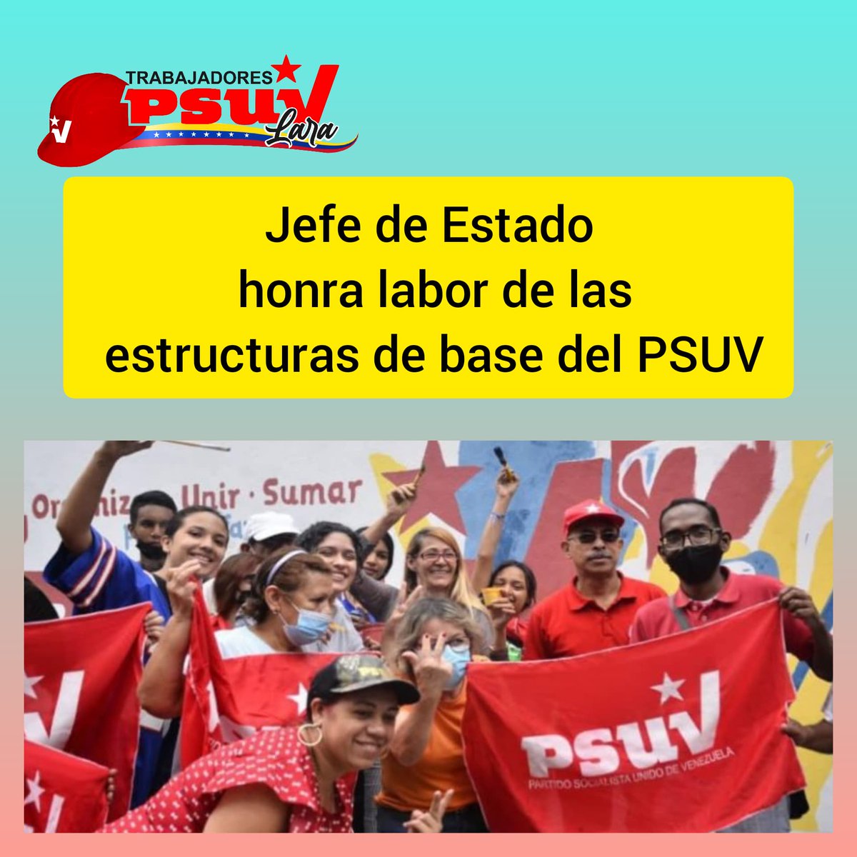 Noti Trabajadores PSUV Lara. #07Octubre

*Jefe de Estado, Nicolás Maduro, honra labor de las estructuras de base del Partido Socialista Unido de Venezuela.

*Gobierno Nacional desplegado ante las intensas precipitaciones acaecidas en el país. 
#ChavezSeHizoMillones <a href="/PartidoPSUV/">PSUV</a>