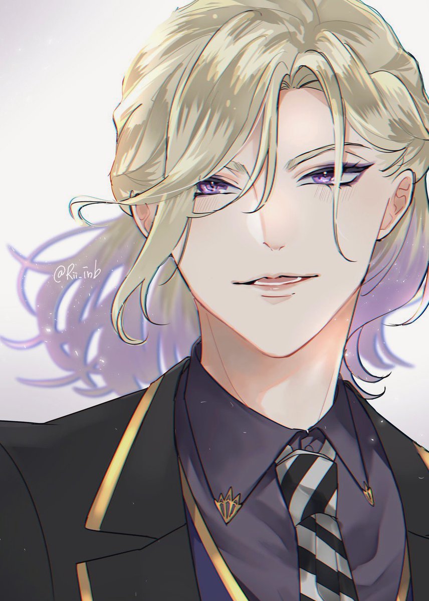 1boy male focus purple eyes solo necktie blonde hair shirt  illustration images