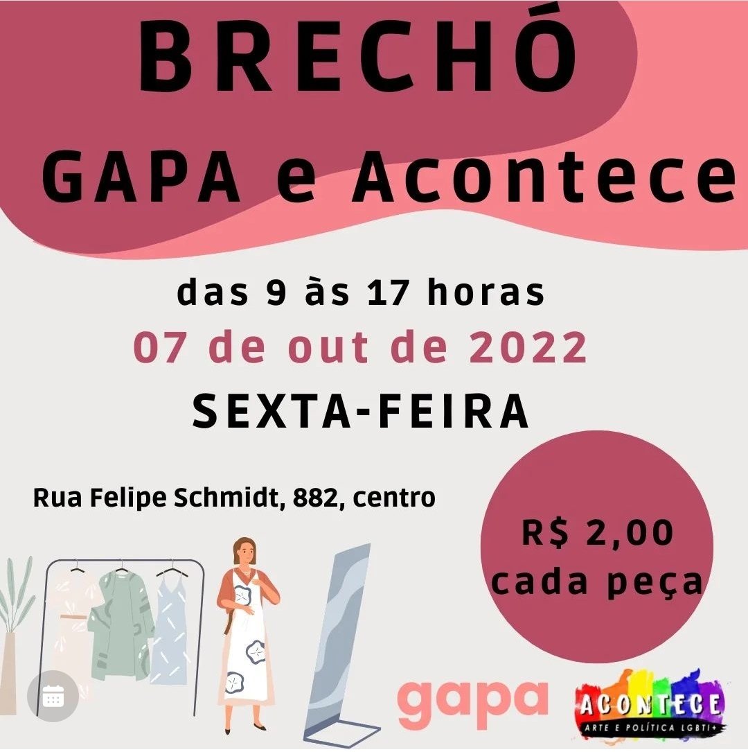 carlaayres's tweet photo. Quem aqui gosta de brechó?
E pagar só R$ 2,00 a peça?

Então se liga, porque o @gapahivsc
e a @AconteceLgbti estarão hoje (sexta-feira), das 9h às 17h, com o brechó solidário no estacionamento do Gapa, ali na Rua Felipe Shimidt, 882 - Centro Florianópolis 😉 https://t.co/UwBAtqK8q7