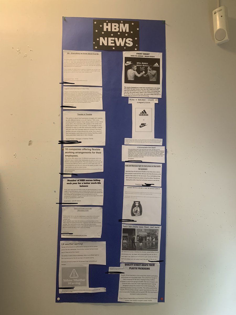 MissMoBusEd's tweet photo. Higher Business Management have been working hard on their class newspaper by finding and summarising articles based on external factors (PESTEC)
They also made up some catchy headlines.
#externalfactors #higherbusiness #higherbusinessmanagement #pestec
@oldmachar https://t.co/NwFLn0Kbbk