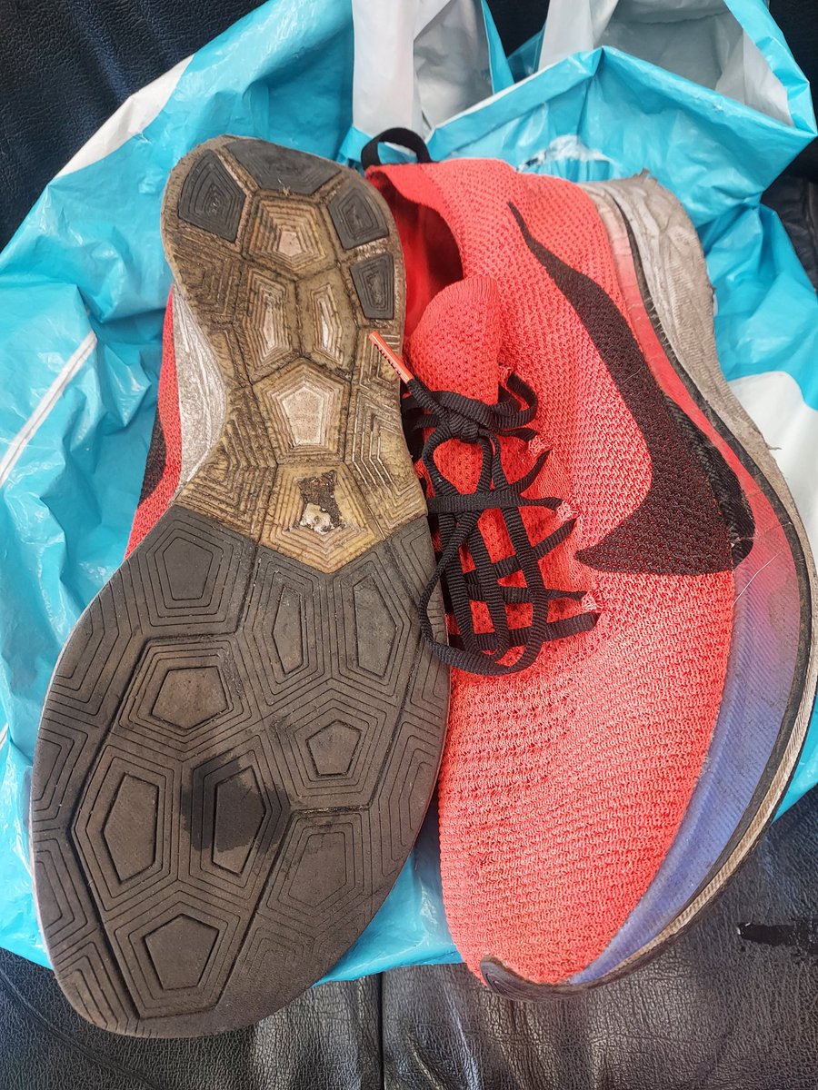PaulNJones's tweet photo. @runnersworlduk Very worn pair of Nike 4% . Almost 600 miles but still get them out for some speedwork https://t.co/ACB8xmmZJc