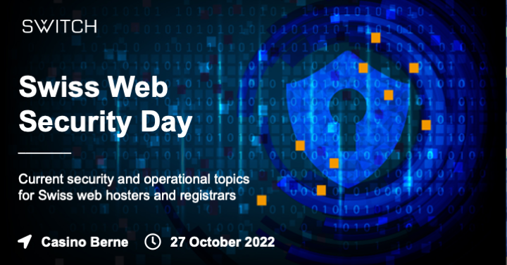 SWITCH_ch's tweet photo. We look forward to meeting you at the Swiss Web Security Day on 27 October.
SWITCH, SISA the Swiss Internet Security Alliance and SWICO are working together to provide you with inspiring insights: https://t.co/GfxGK19QlO
#SwissWebSecurityDay #CyberSecMonth #CyberSecurity https://t.co/MuHvkAqATR