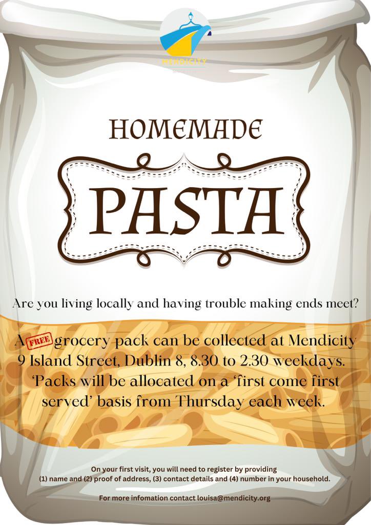 Mendicity1818's tweet photo. Are you living locally in the Dublin 8 area and struggling to make end meet?
We are distributing food parcels on a first come first serve basis  starting Thursday from 8:30-2:30 
For more information please contact louisa@mendicity.org or info@mendicity.org 
#foodinsecurity https://t.co/I1zmuuIN3F