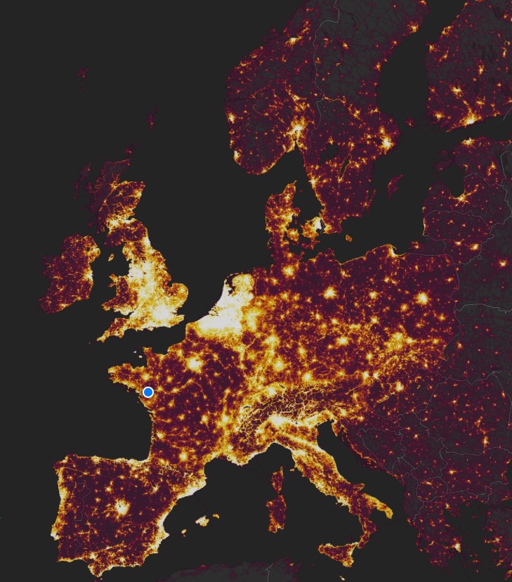 Carte thermique de la pratique cycliste en Europe de l'Ouest selon Stava.