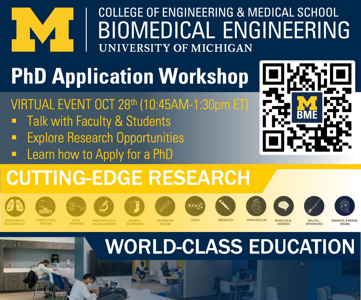 Interested in doing a PhD? Thinking about Biomedical Engineering? Come join us for our PhD Application Workshop! Use the QR code to register.