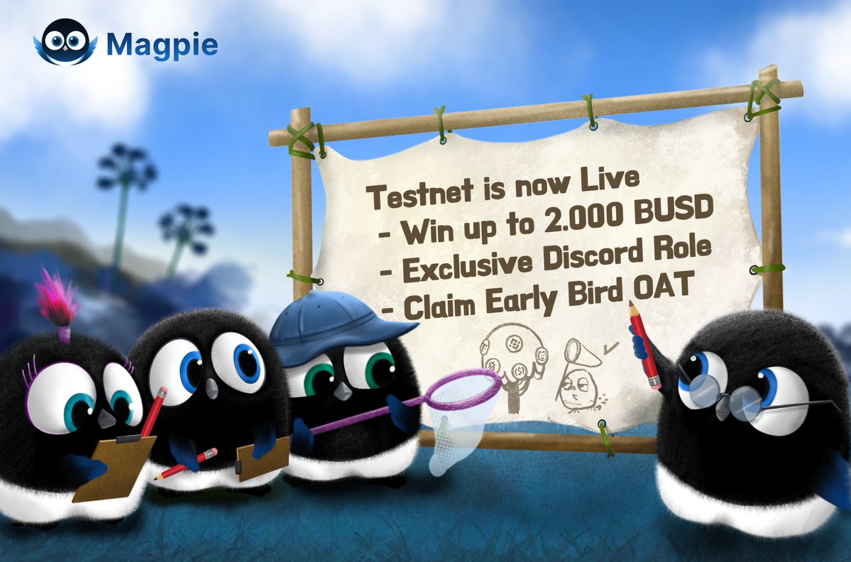 magpiexyz_io's tweet photo. Magpie Testnet is live! Help us Test the platform for a chance to win up to 2000 $BUSD + many other perks🔥

Become a Early Bird by interacting with the protocol and claim your free OAT!🐣OAT holder will get MGP airdrop after TGE!

Start👇
https://t.co/m1JnUTMAL2

#BNBChain #BAB https://t.co/MJZBV8voju