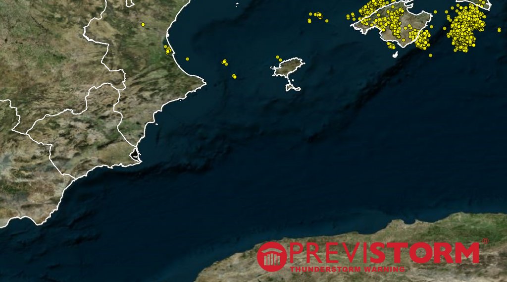 INGESCO's tweet photo. En las últimas 2 horas han sido detectados 3178 rayos en el sudeste de la Península Ibérica. #INGESCO https://t.co/VoK2YOQZoy
