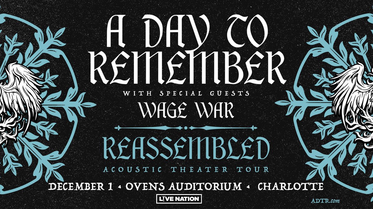 LiveNationNCSC's tweet photo. . @ADTR #Reassembled #AcousticTheaterTour with special guest @WageWar is coming to #OvensAuditorium @TheBoPlex #Charlotte 12/1! Tickets on sale now! https://t.co/zQ9UWi1q5V https://t.co/MyK9Z4NwKC