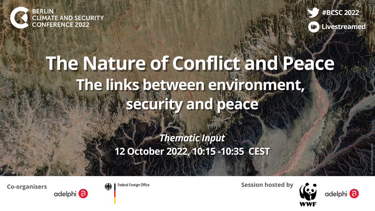 #NatureLoss is one of the pressing risks to global security today, alongside the #ClimateCrisis.⚠️ Join a session at the Berlin Climate and Security Conference to find out more. 📆12 October 🕙10.15 CEST 👉 adelph.it/BCSC2022Livest… #BCSC2022 @GermanDiplo @ClimateDiplo