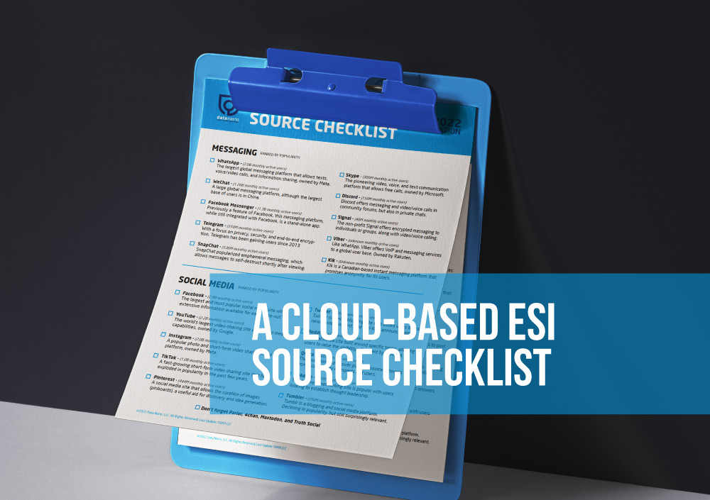 DataNarroLars's tweet photo. More and more, responsive ESI is moving away from our computers and mobile devices and being stored in the Cloud. Download our new ESI collection checklist that is focused on Cloud accounts and services. #ediscovery

https://t.co/5i1JEZE5KU https://t.co/ujs2Ol1qWa
