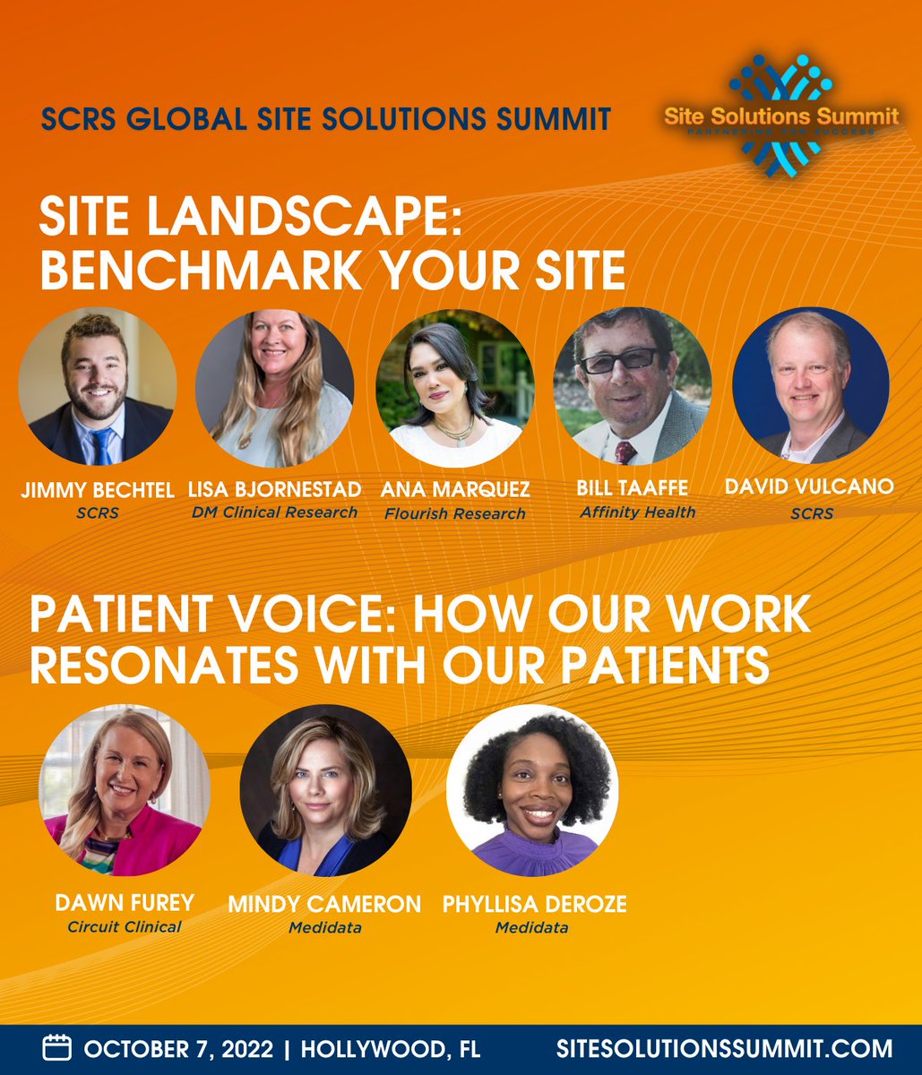 MySCRS's tweet photo. Welcome to the 2022 Global Site Solutions Summit! Start the day with Master Workshops, followed by plenary sessions featuring insights from the 2022 Site Landscape Survey as well as patient perspectives on their experiences in clinical trials: https://t.co/yI8HlBeoDa #SCRS22 https://t.co/dXxnClzu1z
