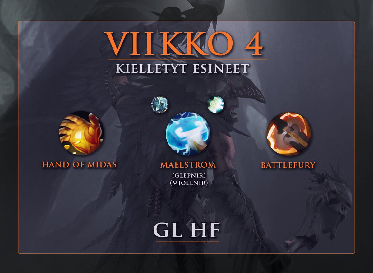 Viimeisellä viikolla ei farmata! Uudet säännöt käytössä ensi viikon lauantaihin saakka, jolloin jäämme seuraamaan innolla #TI11  👀

Servulle pääset Discordin kautta! 🔥
discord.gg/sQmXPS676q

#esportsfi #dota2fi