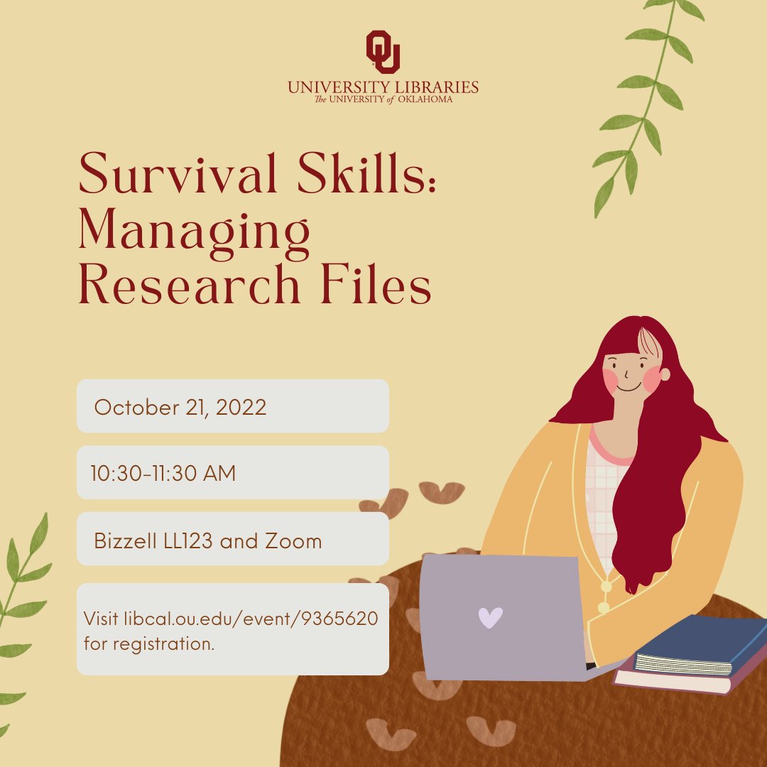 OU_Libraries's tweet photo. Start a project right with data management best practices! Visit https://t.co/pwYSA3fbhh for registration. https://t.co/LQ400Q2kMD