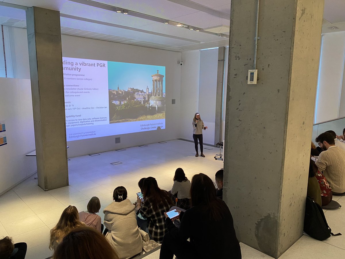 melissaterras's tweet photo. Welcoming all our PhDs doing data led research across the Arts, Humanities and Social Sciences at @EdinburghUni. @Ew_Luger showing how @UoE_EFI can support interdisciplinarity. We have over 100 pgr students in our network now! https://t.co/ZzT5i5DENd