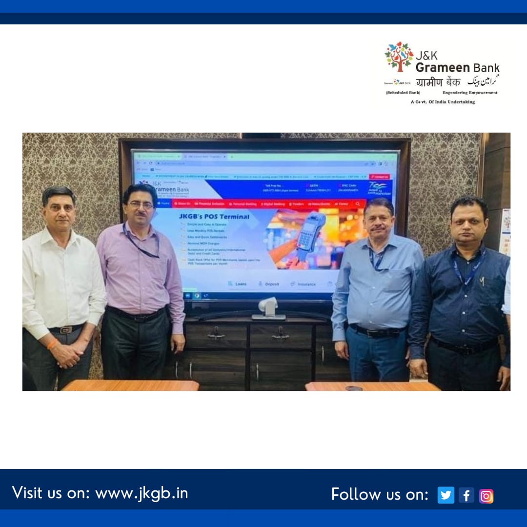 DigitalJkgb's tweet photo. Updated website of J&amp;K Grameen Bank have been launched today by the worthy Chairman Sh. Sanjay Gupta, in presence of General ManagerJammu -Sh. Suresh Chander Sharma, Chief AI &amp; VD - Sh. Shiv Dev Singh, HOD GAD- Sh.H.S Chib along with other dignitaries. https://t.co/5zWjBfkit4