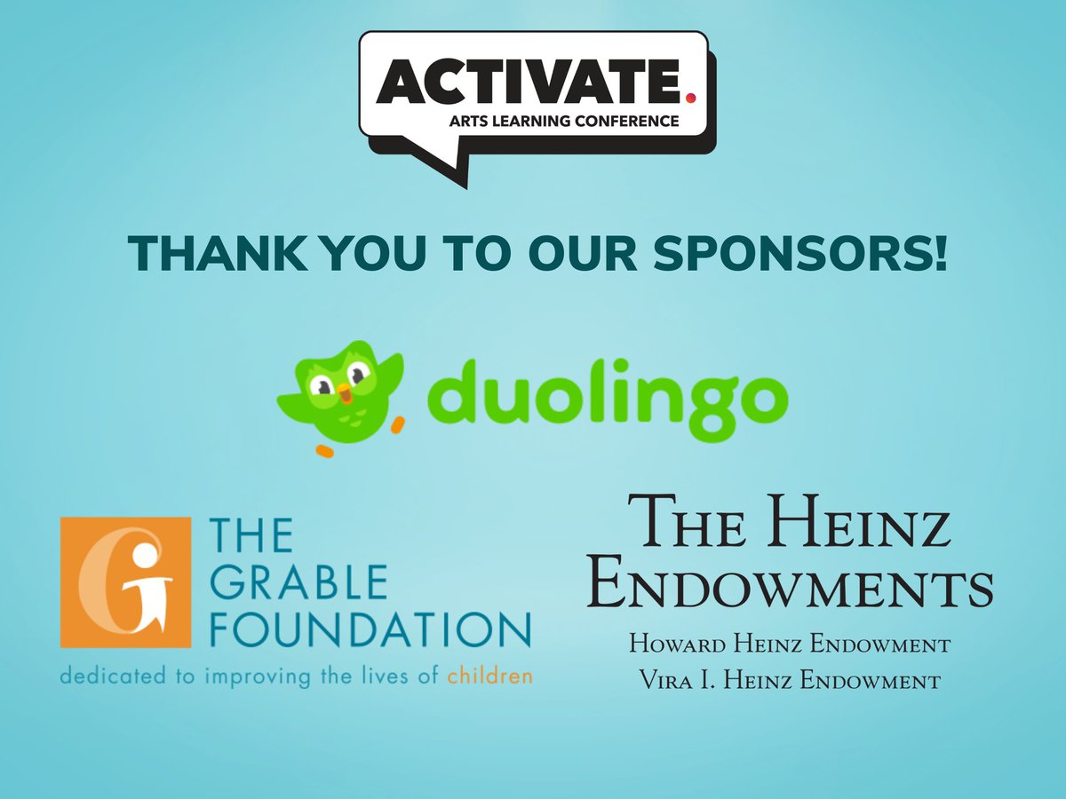 ArtsEdCollab's tweet photo. We're getting ready to return to in-person convenings!
Stay tuned for coverage from Monday's ACTIVATE Arts Learning Conference and mark your calendars for ACTIVATE 2023!
Thank you to @duolingo @HeinzEndow and The Grable Foundation for your support. #ACTIVATEArtsLearning https://t.co/xat2OebmoR
