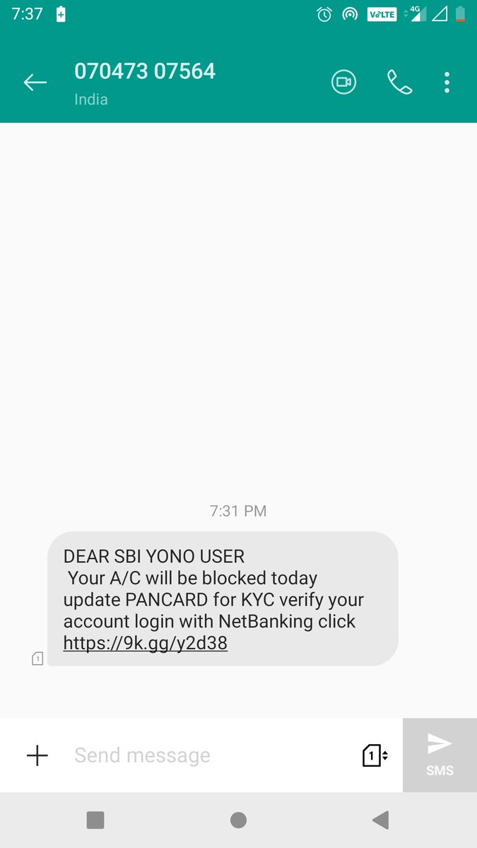 chanduonline's tweet photo. @CyberCrimePSCyb 

Received below fake sbi link to update kyc and pan card details. Please block the link and mobile number 07047307564

https://t.co/hqS3qeGM5P https://t.co/aLw8oSHOX4