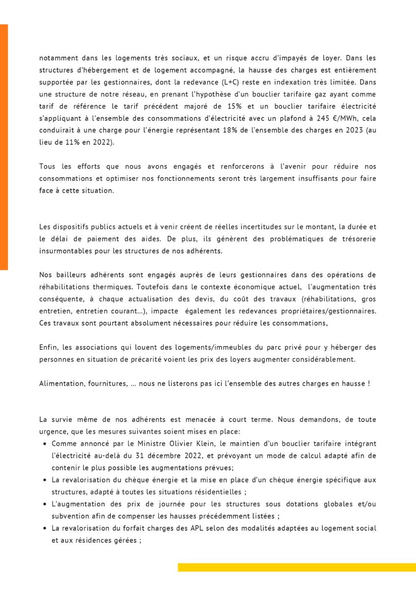 AFFIL_asso's tweet photo. Lettre ouverte de l'AFFIL, @AORIF_ et @FedeSolidarite IdF 
Associations de logement d’insertion et d’hébergement et les bailleurs sociaux tirent la sonnette d’alarme: la crise énergétique et l’inflation menacent leur pérennité et leur capacité à accompagner les publics précaires. https://t.co/msbghvUryx