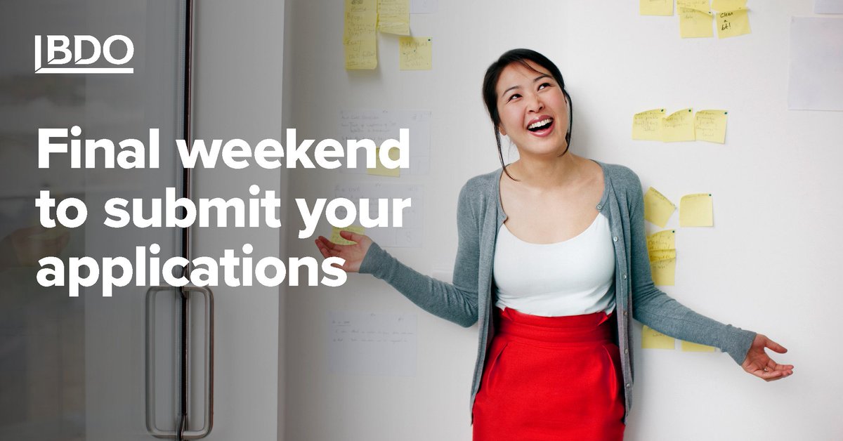 BDOIreland's tweet photo. Last weekend to submit your applications! Our #graduateprogramme allows you to develop your strengths, learn from your colleagues, and make an impact. We’re here to help you discover your potential and help you succeed! To apply or find out more, visit https://t.co/dF6LYCcgwh https://t.co/rD4IyeH3if