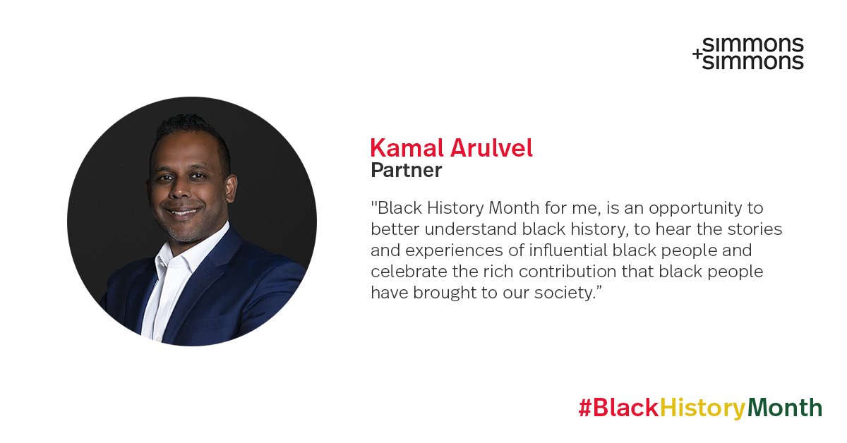 SimmonsLLP's tweet photo. To mark #BlackHistoryMonth, we’ll be speaking to our #BAME employees about what black history month means to them and the importance of working for a firm that supports diversity, equality and inclusion.

First up, we hear from partner Kamal Arulvel.

#diversity #inclusion https://t.co/6NhkPe5IB9