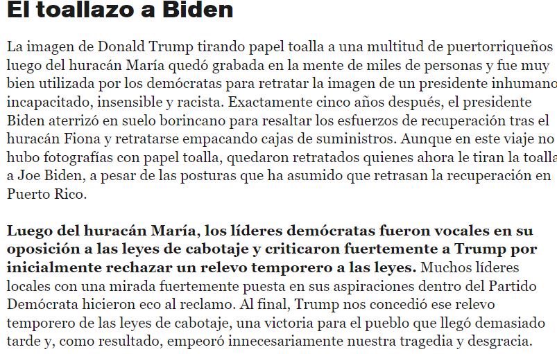 lapaulitica's tweet photo. Les invito a leer mi columna de hoy en Endi, “El toallazo a Biden”. 

Aunque en este viaje no hubo (papel toalla) quedaron retratados quienes ahora le tiran la toalla a Joe Biden, a pesar de las posturas que ha asumido que retrasan la recuperación en Puerto Rico. https://t.co/22Qyaupwn9