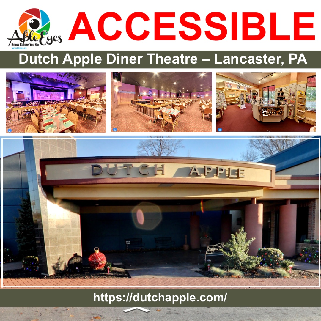 GoAbleVu's tweet photo. Dutch Apple Diner Theatre – Lancaster, PA, is now in its 36th year, consistently provides top quality…   @ableeyes.org/virtual-tours/dutch-apple-diner-theatre-lancaster-pa/ #AbleEyesAccessible #AbleEyes #Accessibility #KnowBeforeYouGo #VirtualTours #Autism #Anxiety #Disability https://t.co/NwtpyBX3mT