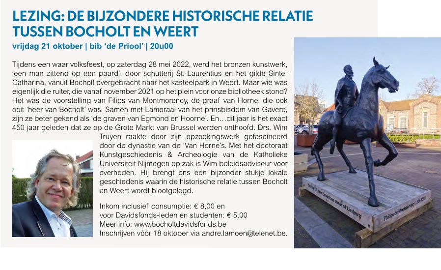 Van harte welkom: vrijdag 21 oktober a.s. 20.00 uur
Bibliotheek "De Priool" Dorpsstraat 21 Bocholt (B)