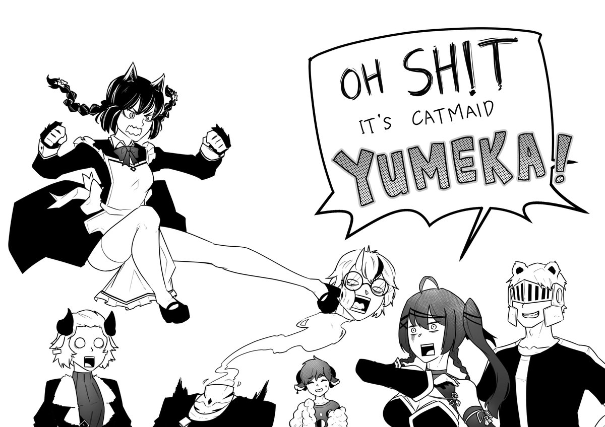 GSenpaisaurus's tweet photo. Nyehehehe!
I've been wanting to have this done for some time, and I think I found my right mix of peeps for this.
Bonus points if you get the reference.
Artist: @makataufik
@KirynnVT @Demi_GreyT @kogayis @Guildy8 @PandyKnight
#catmaid #boottothehead #VtubersEN #catgirl #rage https://t.co/eLeVnRHg3l