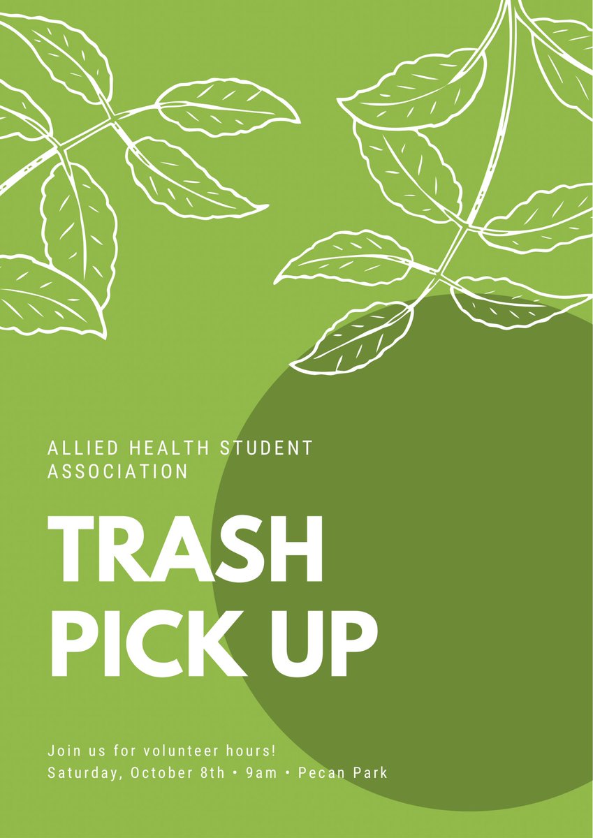 Happy Friday!!🥳 We hope everybody had a great week! Just wanted to remind y’all that we have volunteer hours tomorrow! Trash Pickup TOMORROW, October 8th, at 9am at Pecan Park!! We will meet under the covered area! Trash bags and gloves will be provided! See y’all there!! 😉
