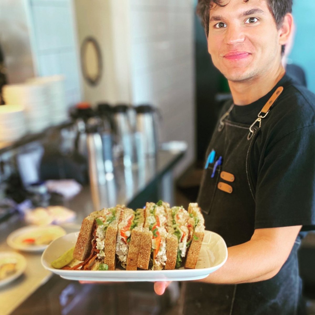 Showroom21701's tweet photo. Our server, Val, with his favorite sandwich:
Chicken Stack: wheat toast, fried chicken salad, pepper jack & cheddar cheeses, bacon, lettuce, tomato, dijonaise
#bryanvoltaggio #downtownfrederick #frederickmd #frederickfoodie #visitfrederick #dwntwnfrederick #downtownfrederickmd https://t.co/6PfFoQV9f7