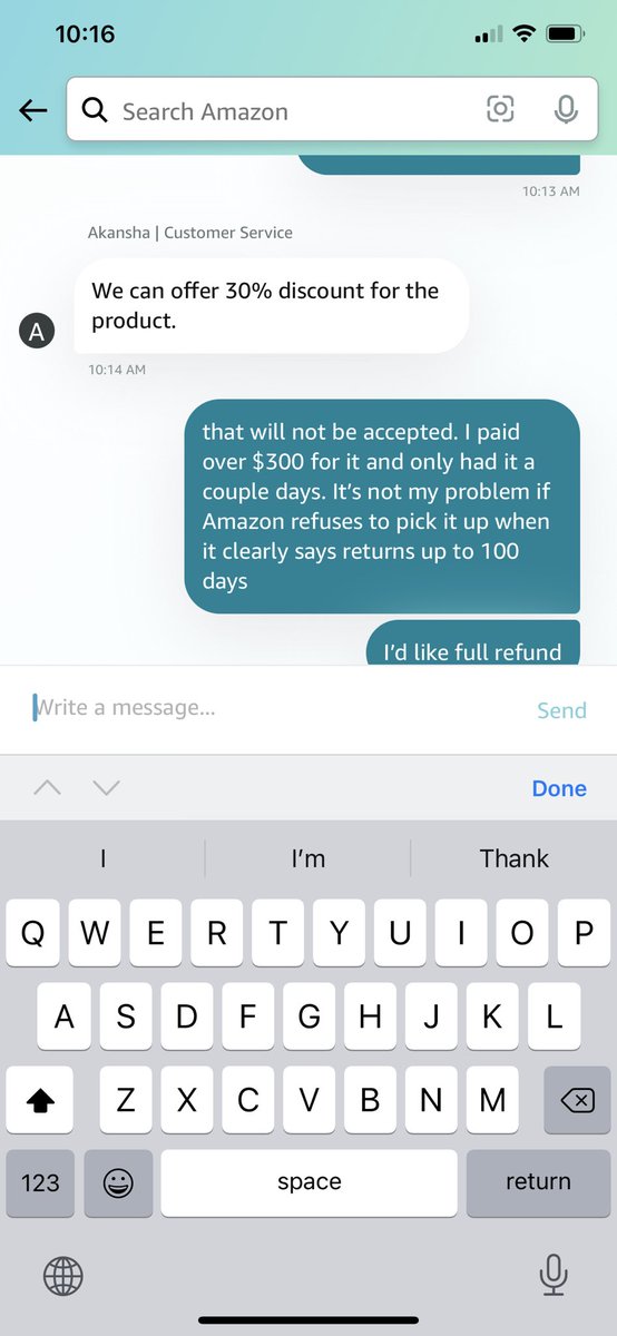 When <a href="/amazon/">Amazon</a> is lazy and can’t send anyone to pick up a large item for a return so they offer you a (not so generous) 30% for it… And you’ve been dealing with customer service for 3 days. Total BS