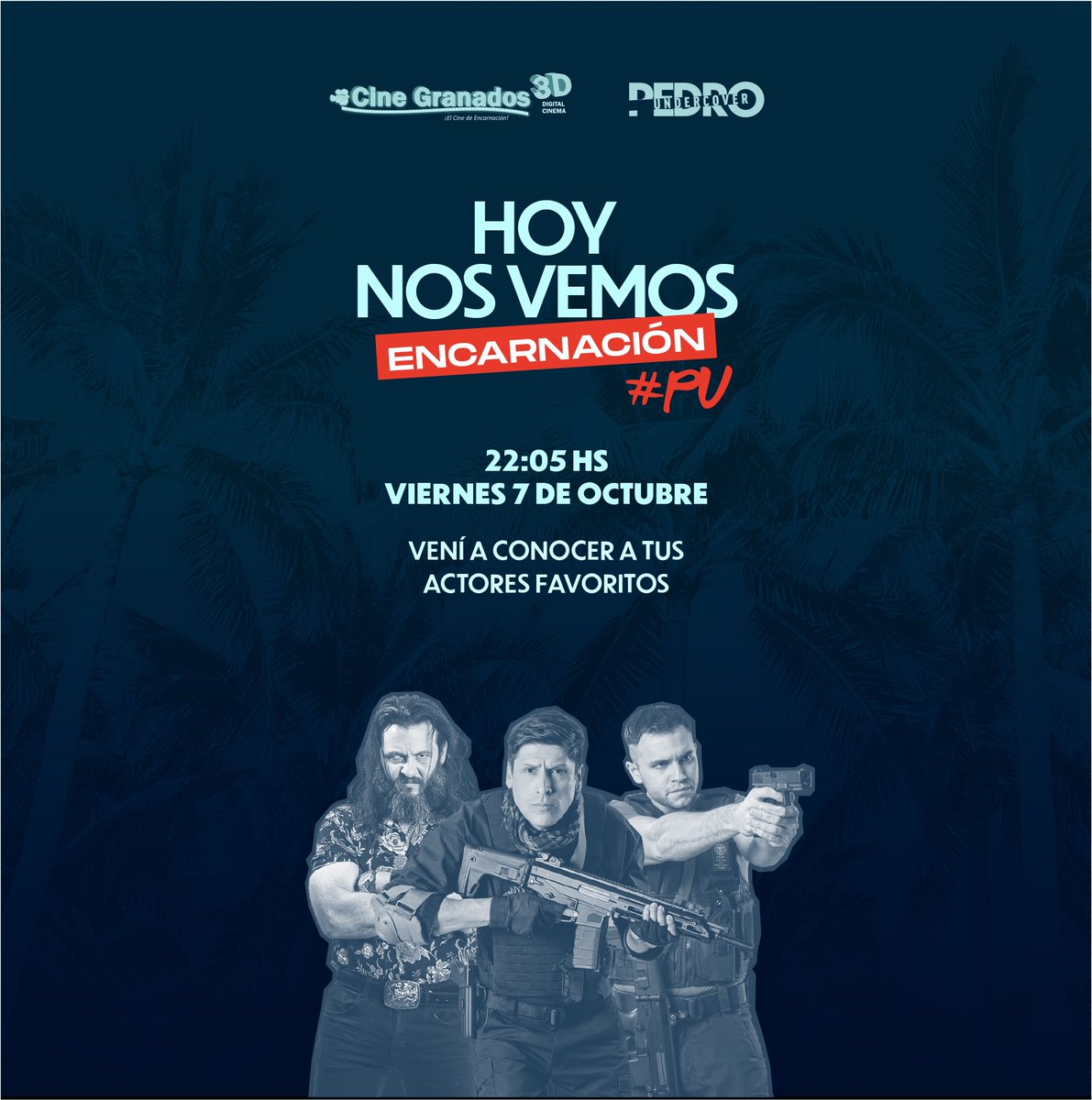 SeraUnGranDiaPy's tweet photo. ¡ES HOY, ES HOY! 🤩✨

Los chicos de #PedroUndercover estarán en Encarnación 😎🔥 Andá al Cine Granados a conocer a tus actores favoritos. 🙌🏻

#SeraUnGranDiaPy

#pedroundercover #pu #heifilms https://t.co/RDUxIRLQT2