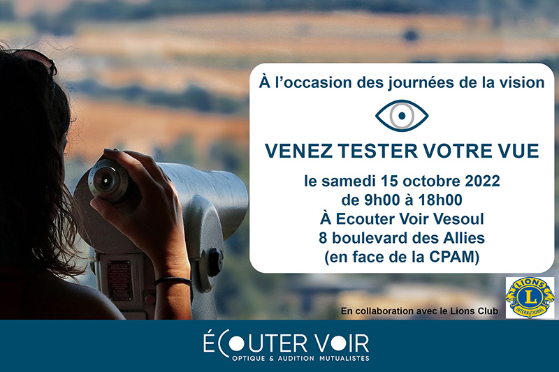 mutualite70's tweet photo. 📕[AGENDA] 

En collaboration avec  #LionsClubVesoulCité, venez tester votre vue gratuitement à l'occasion des #Journéesdelavision le samedi 15 octobre de 9h à 18h00 à #EcouterVoir 📍#Vesoul !

#depistage #optique #test #mutualité70 #prévention https://t.co/V0k87hnVo3