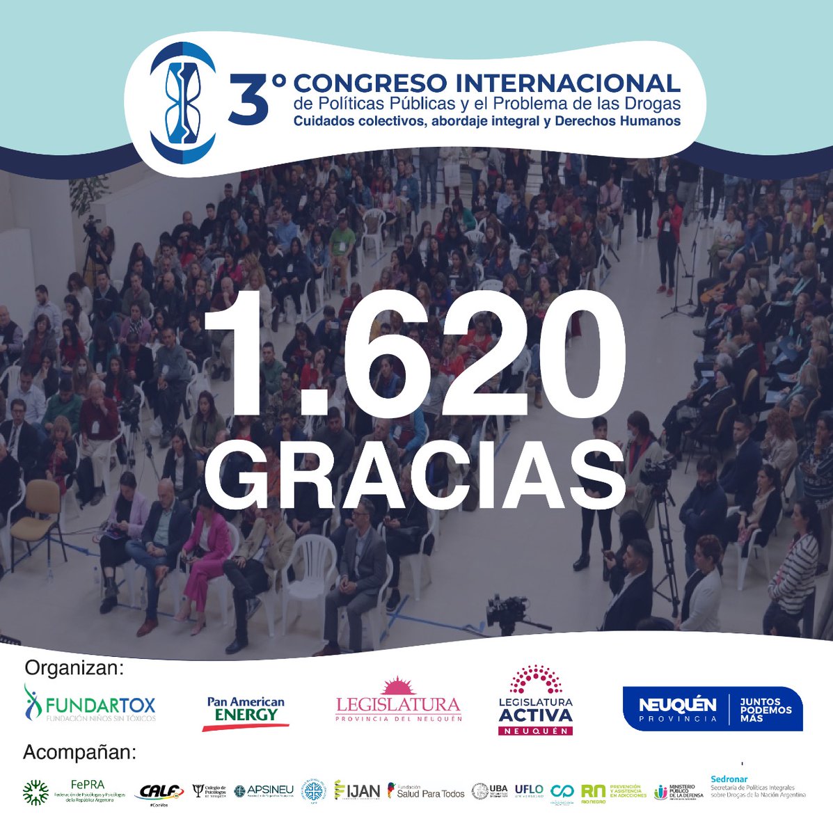 Seguimos muy felices por las 3 intensas jornadas del III Congreso Internacional de Políticas Públicas y el Problema de las Drogas ✨. 
➡ 1620 participantes. 
➡165 expositorxs.
➡30 localidades provinciales.
➡ 12 provincias. 
➡ 4 sedes trabajando en simultáneo