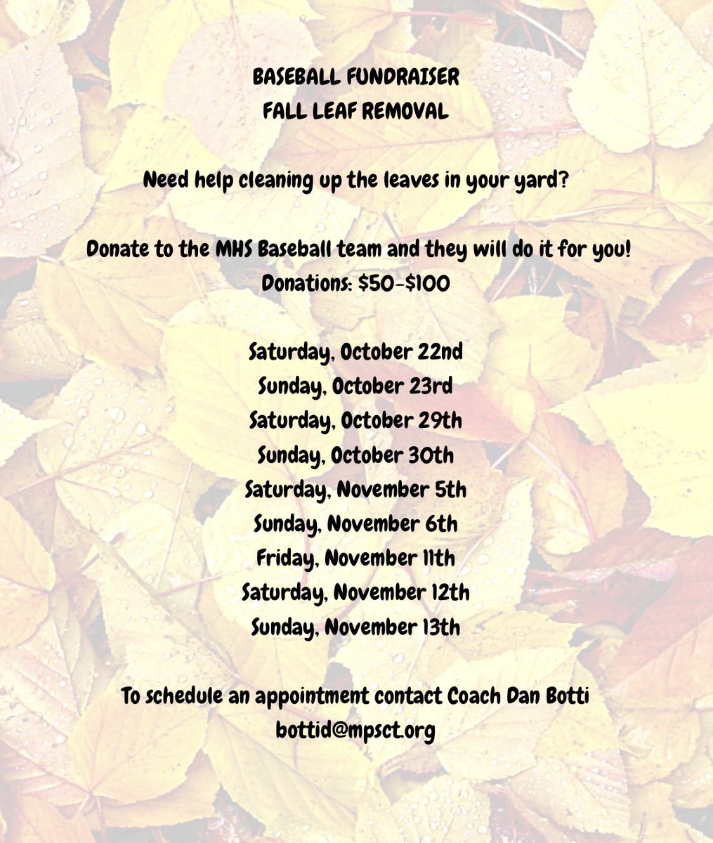 🚨FUNDRAISER🚨 If you need your yard cleaned up this fall, have our guys do it! <a href="/BlueDragonsMHS/">Middletown_Athletics/Activities</a>