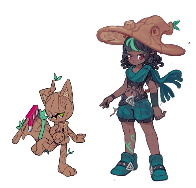 Halloween doodling, wood witch and her timber fox companion 