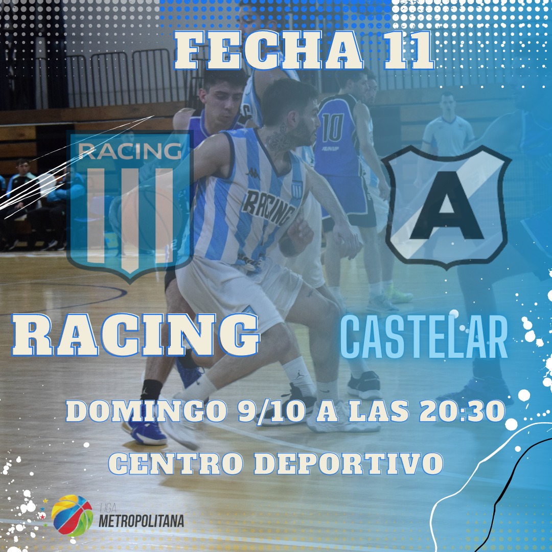 #LigaMetro 🏀

Tras dos domingos sin actividad, el primer equipo de <a href="/BasketRacing/">Basket Racing</a> sigue con su participación en el campeonato metropolitano recibiendo a Argentino de Castelar el domingo desde las 20:30 en Avellaneda.

¡Acércate a alentar a #Racing!