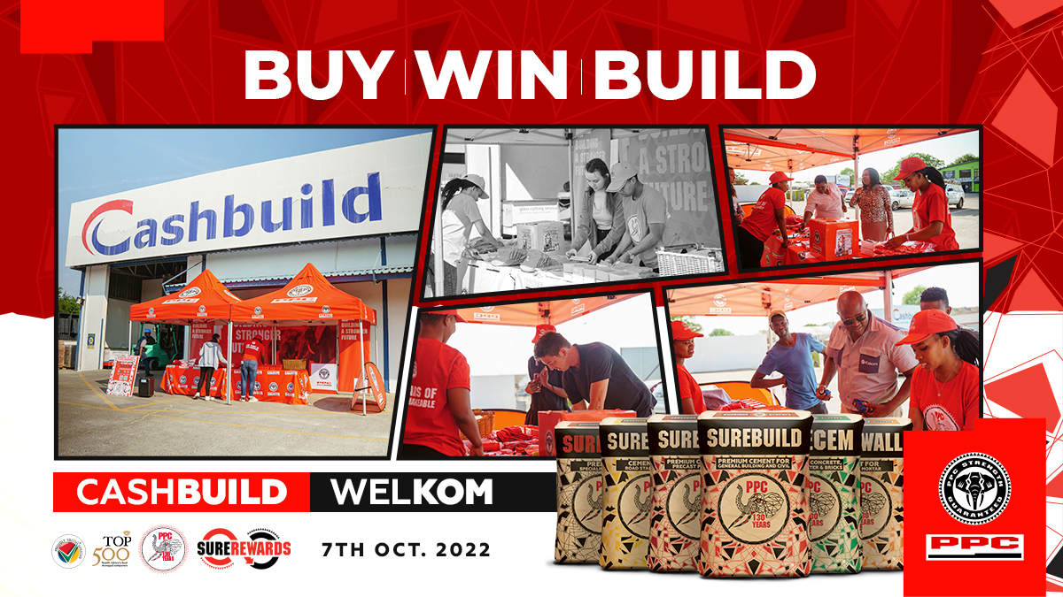 PPC_Africa's tweet photo. Sights from @CashbuildDIY Welkom as the #BuyWinBuild tour continues. Make sure you come participate to win instant prizes and potentially win your cement purchase back. Coming to a store near you! https://t.co/z74Bpay21I